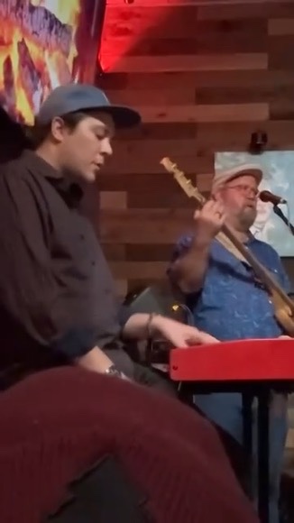 Red keyboard live performance